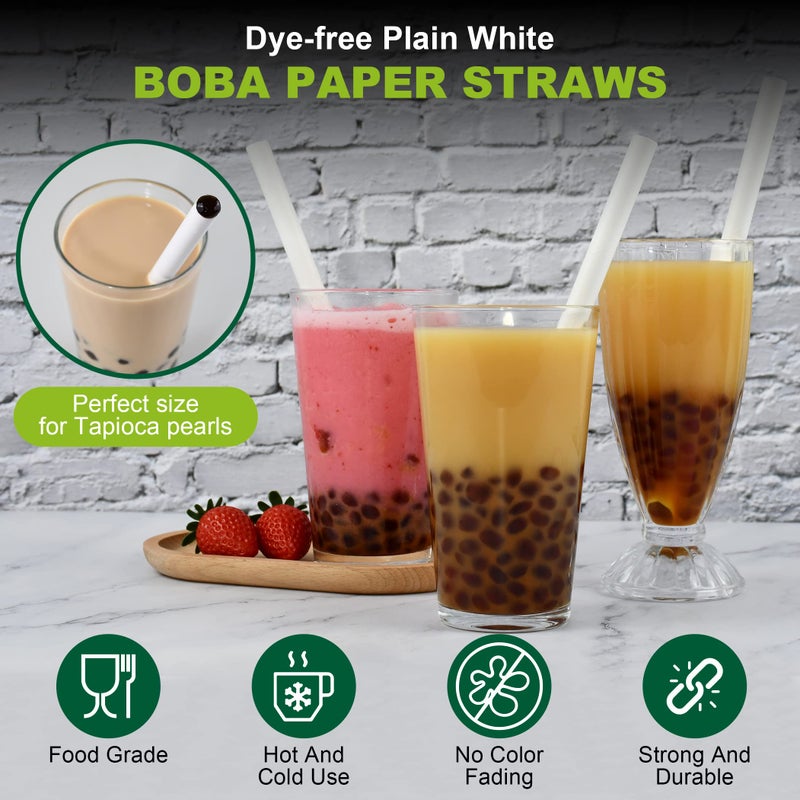 Chunspak 9 Inch Individually Wrapped Disposable White Paper Boba Straws, Bubble Tea Straws 100 Counts, 0.5"/12mm Wide - Pointed End, Extra Thick, Fat - Eco-friendly Biodegradable - Image 3